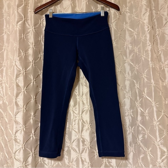Lululemon Wunder Under Crop Leggings Reversible Blue - Picture 2 of 15